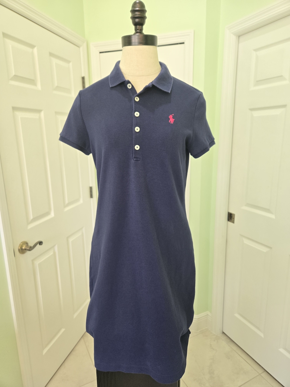 Ralph Lauren Navy Polo Shirt Dress Pink Pony Polo Embroidery Preppy Academia M